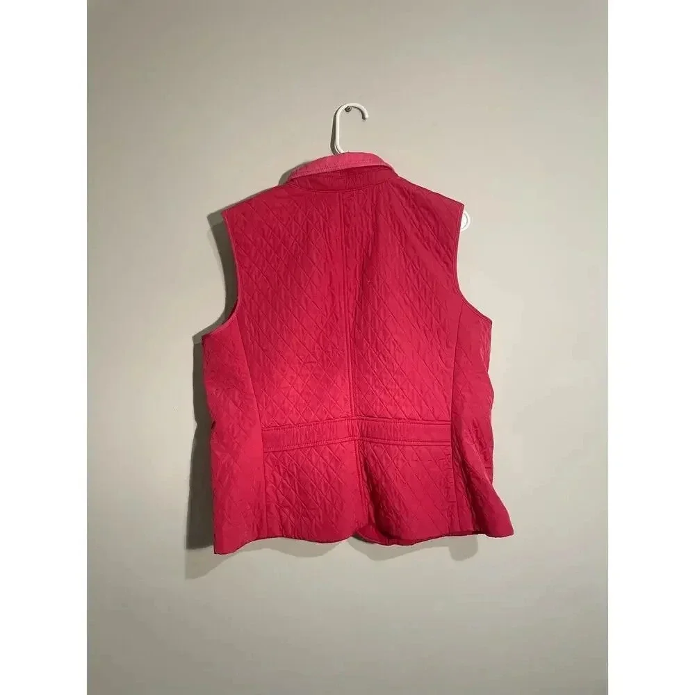 Talbots Pink Quilted Button Front‎ Vest with Corduroy Collar